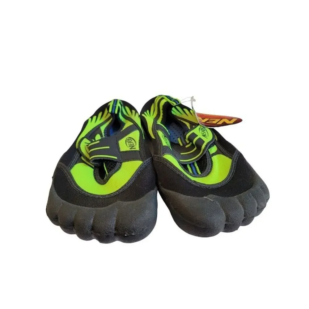 Large Youth (2/3) Nerf Toed Shoes Black Neon Green Water Beach Shoes New